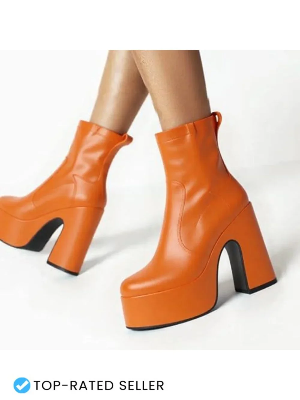 Platform Ankle Boots Chunky Block Heel Round Toe Side Zipper Dress Booties 4in